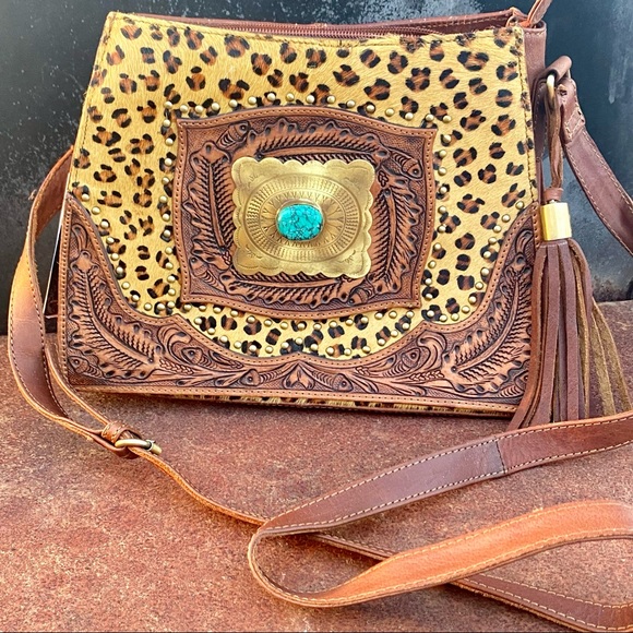 Leopard Hair on Cowhide Concho Purse - Picture 2 of 5